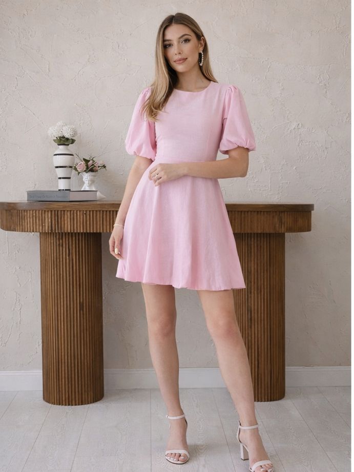 Elarie Premium – Soft Blush Bow Gown
