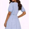 Eloziny Premium Light Wash Balloon Sleeve Denim Dress