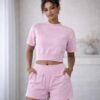 Pink Knit Crop Top & Shorts Set