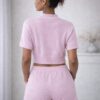 Pink Knit Crop Top & Shorts Set