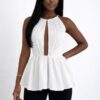 White Halter Peplum Top