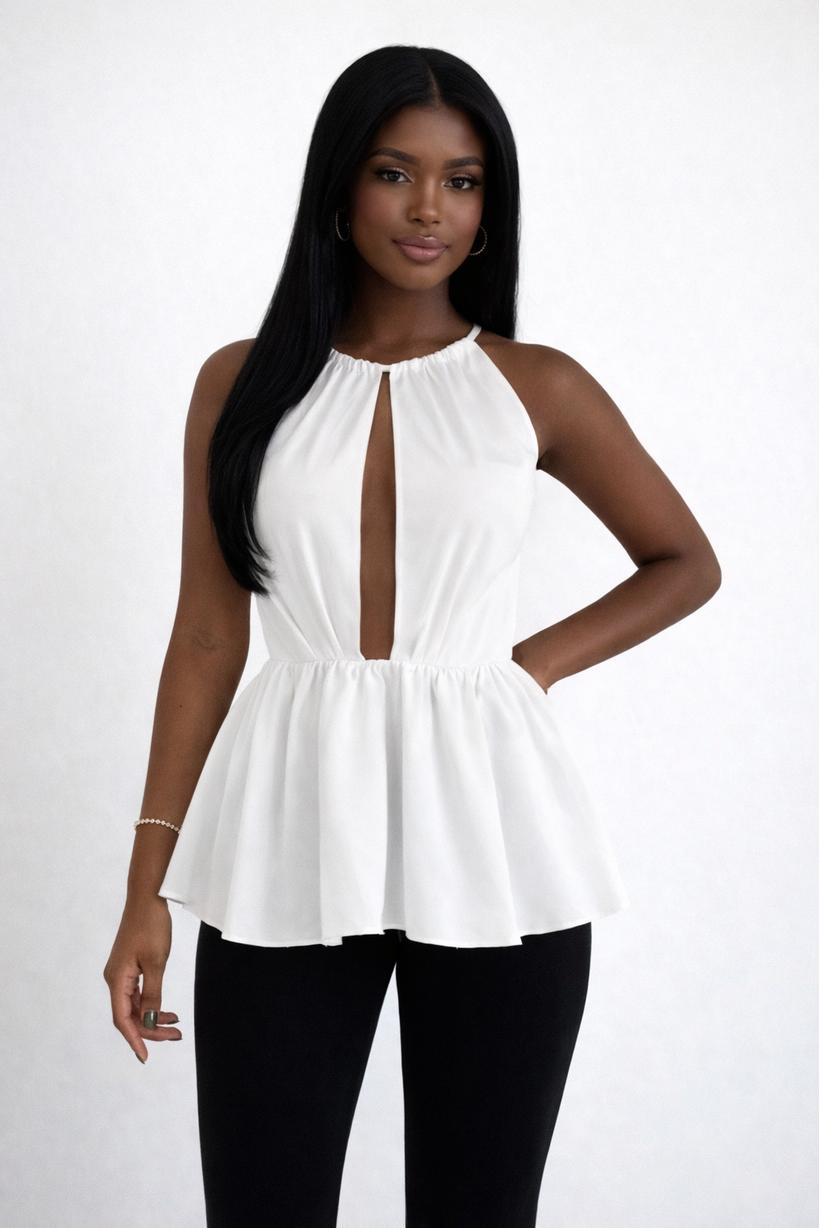 White Halter Peplum Top