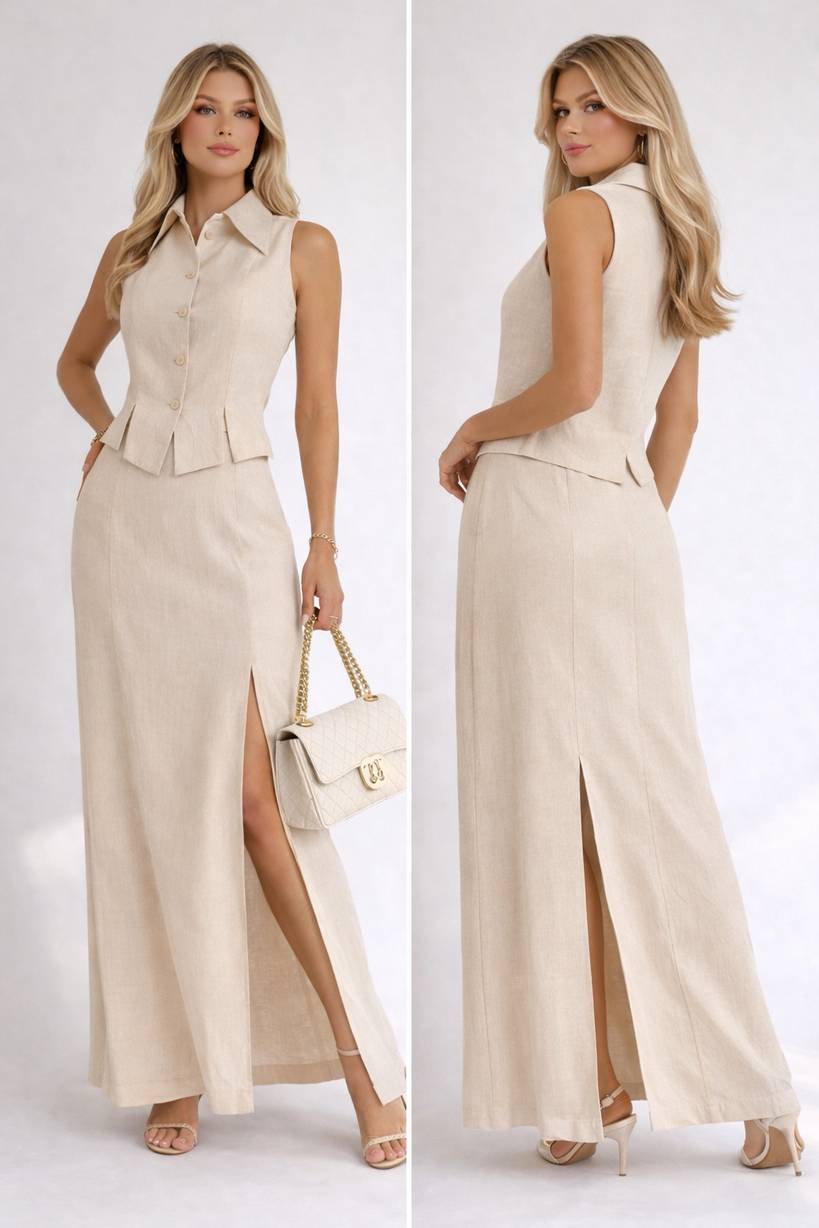Soft Linen Two-Piece Set – Beige