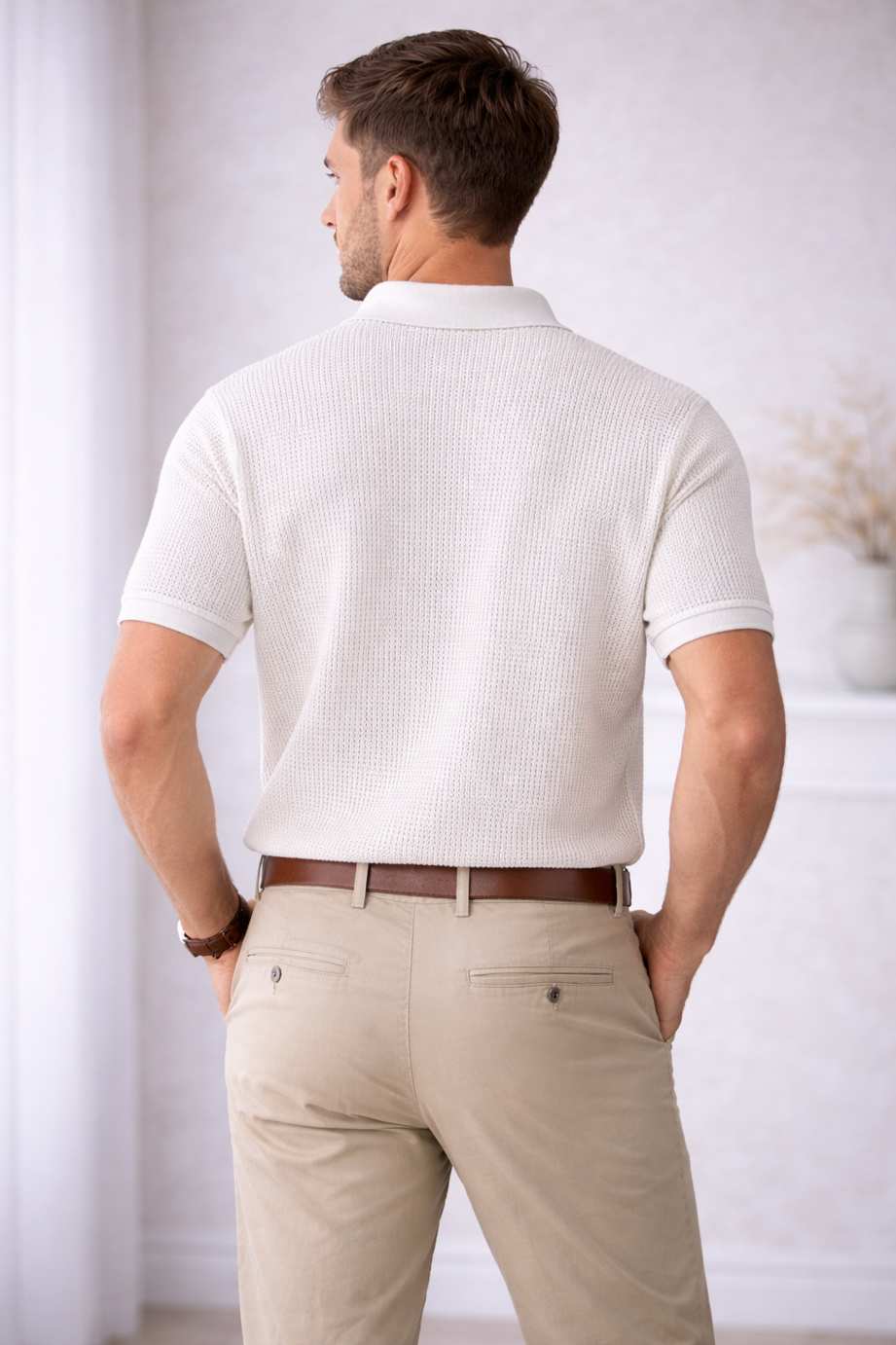 Eloziny Premium Off-White Open Knit Polo