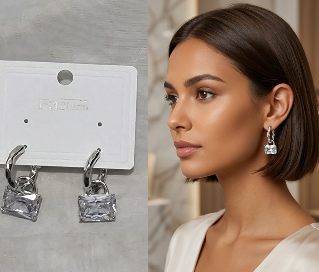 Eloziny Premium – Silver Rectangular Drop Earrings
