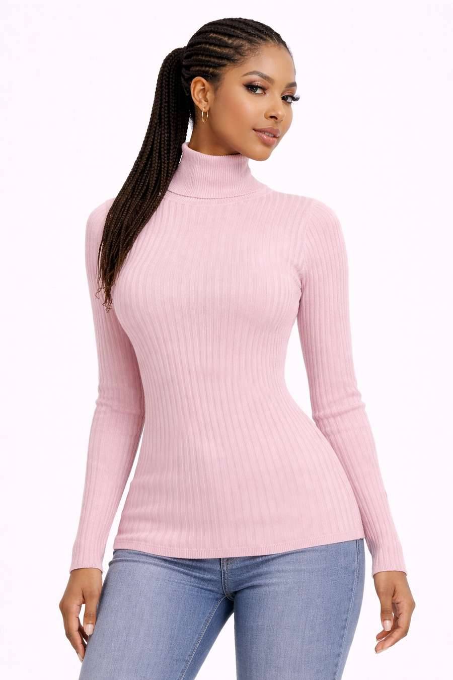 Soft Pink Ribbed Turtleneck
