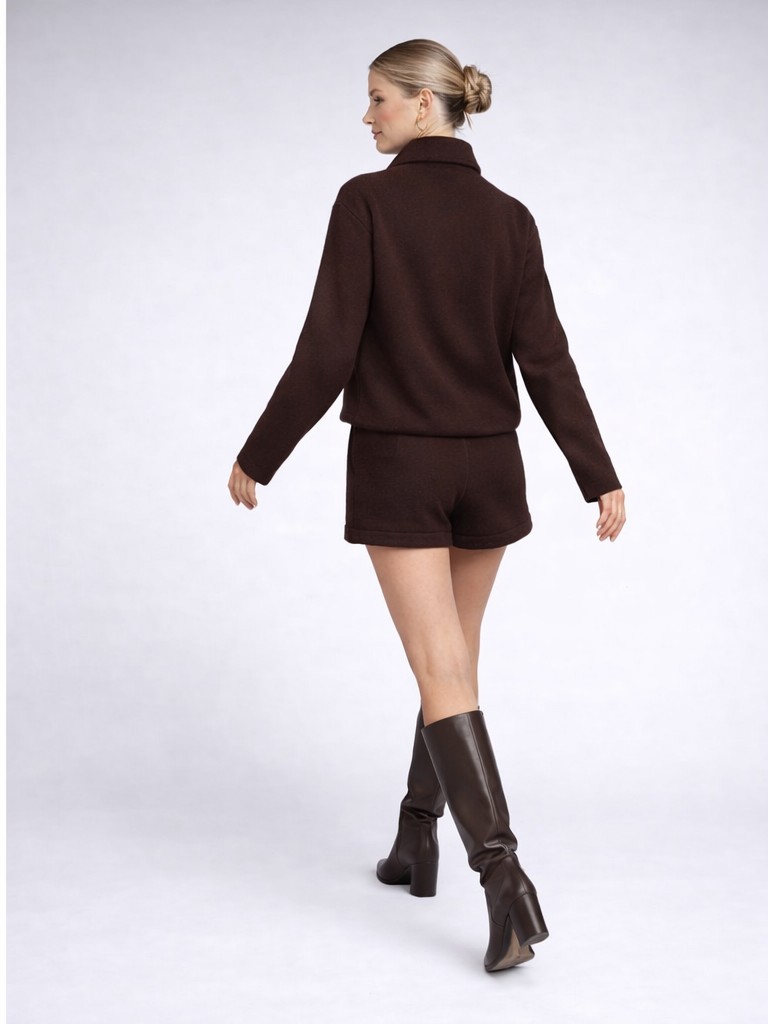 Dark Brown Shorts and Jacket Set