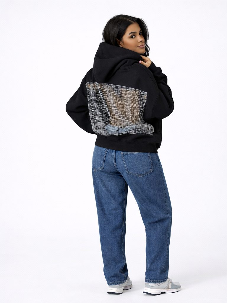 Black Mesh Panel Hoodie
