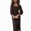 ELOZINY PREMIUM Brown Lace Midi Dress