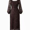 ELOZINY PREMIUM Brown Lace Midi Dress