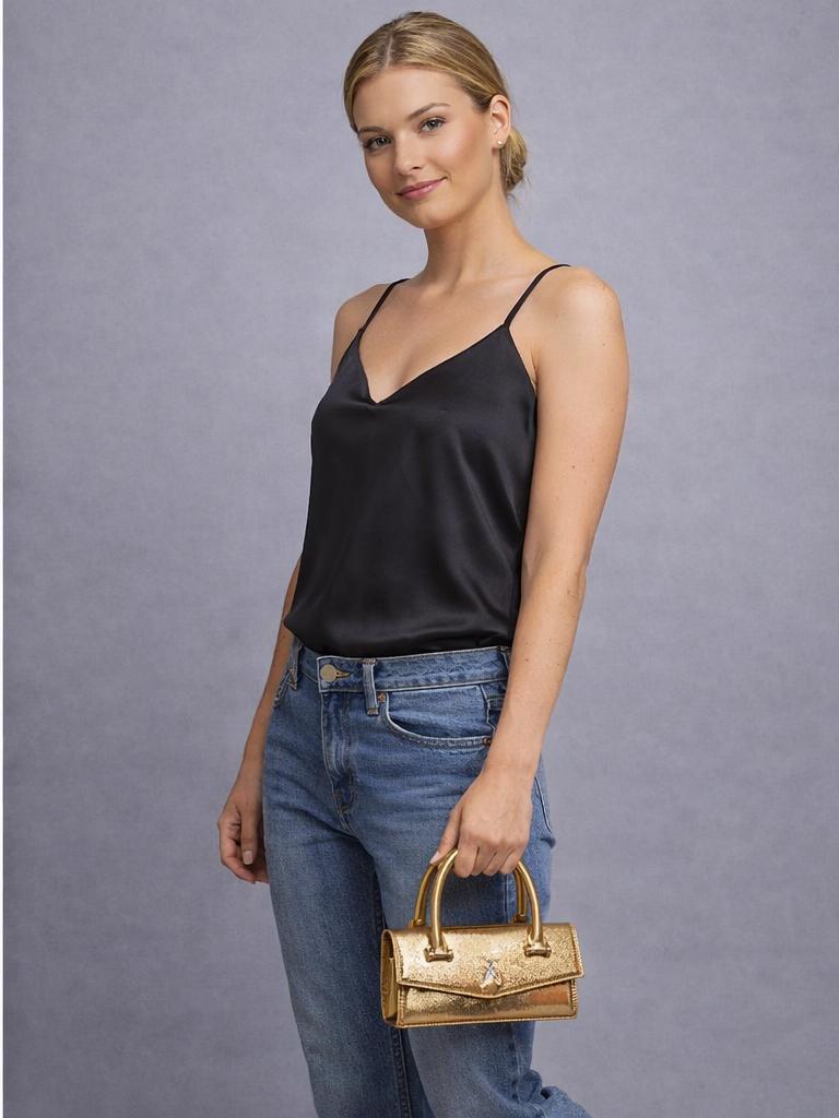Patrizia Pepe Craquelé Gold Handbag
